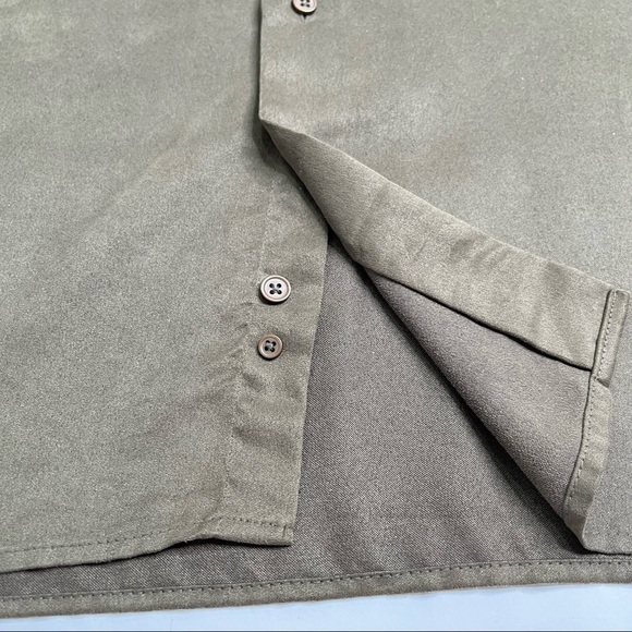 Maxini Collezione Brown Green 100% Ultra Suede Pocket Long Sleeve Dress Shirt - Picture 10 of 14